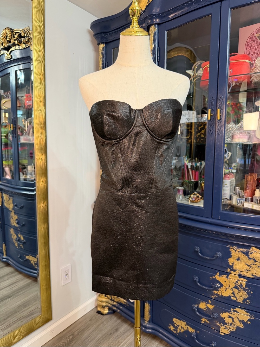 House of CB Eevi Black Sparkle Strapless Mini Dress NWT